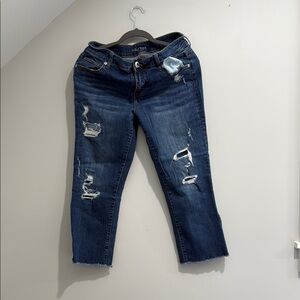 Maurices Dark Blue Distressed Cropped Jeans